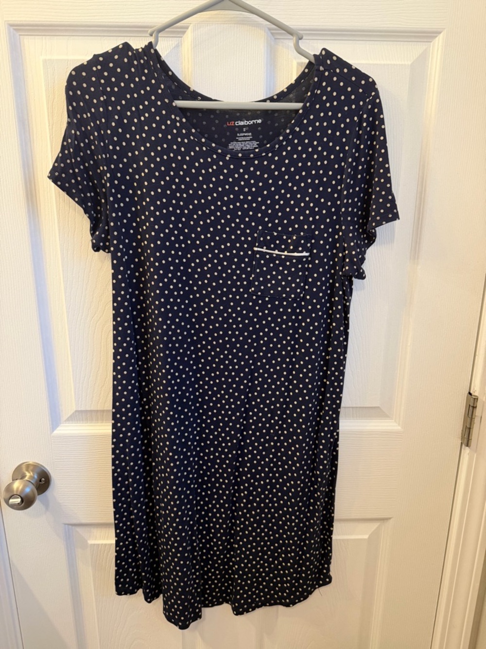 Liz Claiborne Navy Polka Dot Nightie with front Pocket